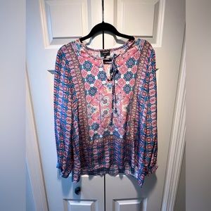 Tolani- Multi-colored Paisley Silk blouse with Key Hole Detail